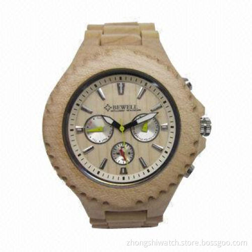 Luxury chrono wooden watch, made of maple, A601 movement, 6 hands working